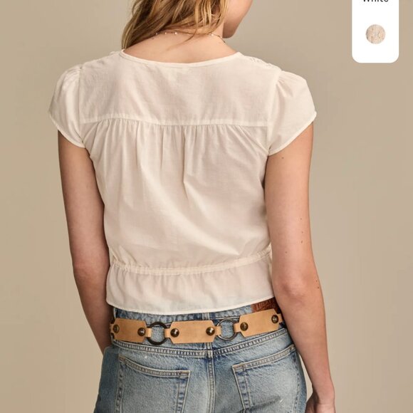 NWT! Lucky Brand Whisper White Lace Inset Blouse Sz L - Picture 4 of 5